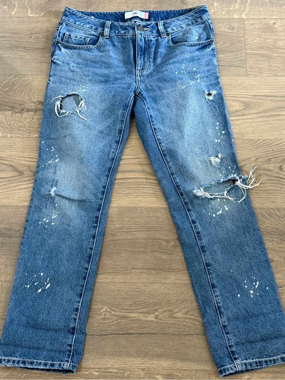 Cabi Distressed Paint Splatter Straight Leg Jeans Size 2